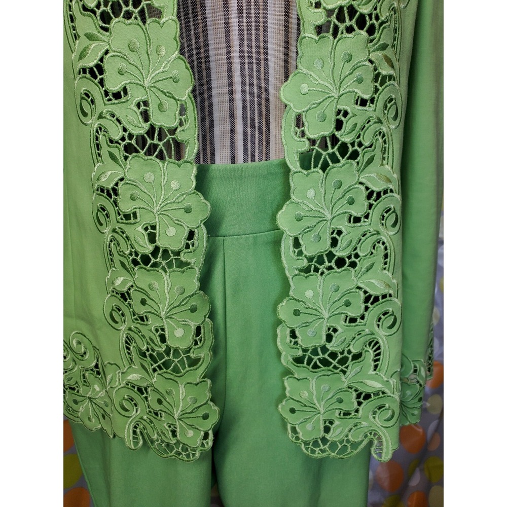 Lime Green Pant Suit With Embroid Trim. Stunning! Women's M, Wedding - Picture 3 of 10